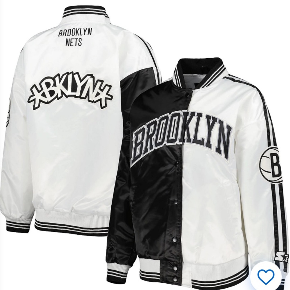 Starter Brooklyn Nets Split Colorblock Satin Full-Snap Varsity Jacket Large